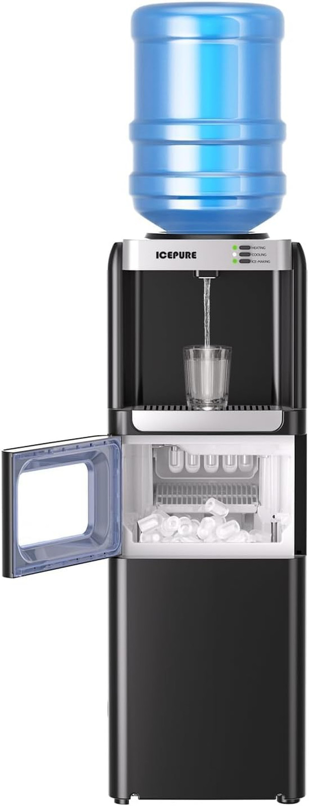 ICEPURE 3-In-1 Water Dispenser with Built-In Ice Maker, Water Cooler Dispenser f