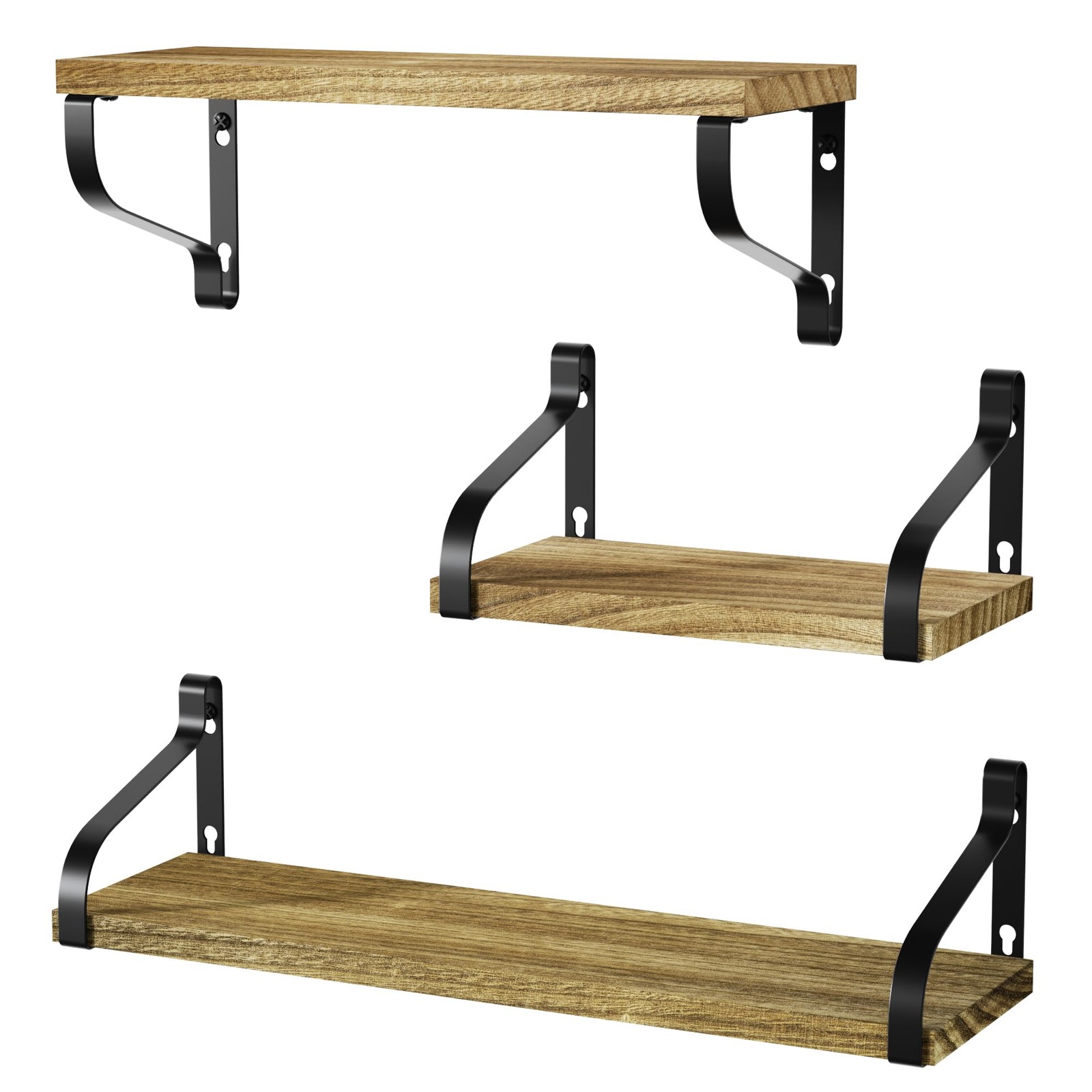 Love-KANKEI Floating Shelves Wall Mounted Set of 3, Medium, Carbonized Black