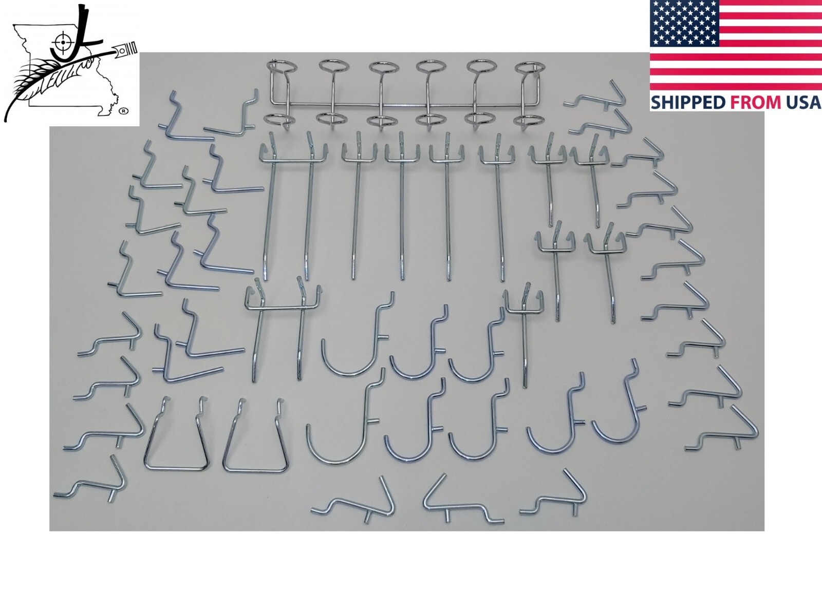 50 Assorted Chrome Plated Pegboard Hooks Hangers, Tool Screwdriver Hammer Pegs