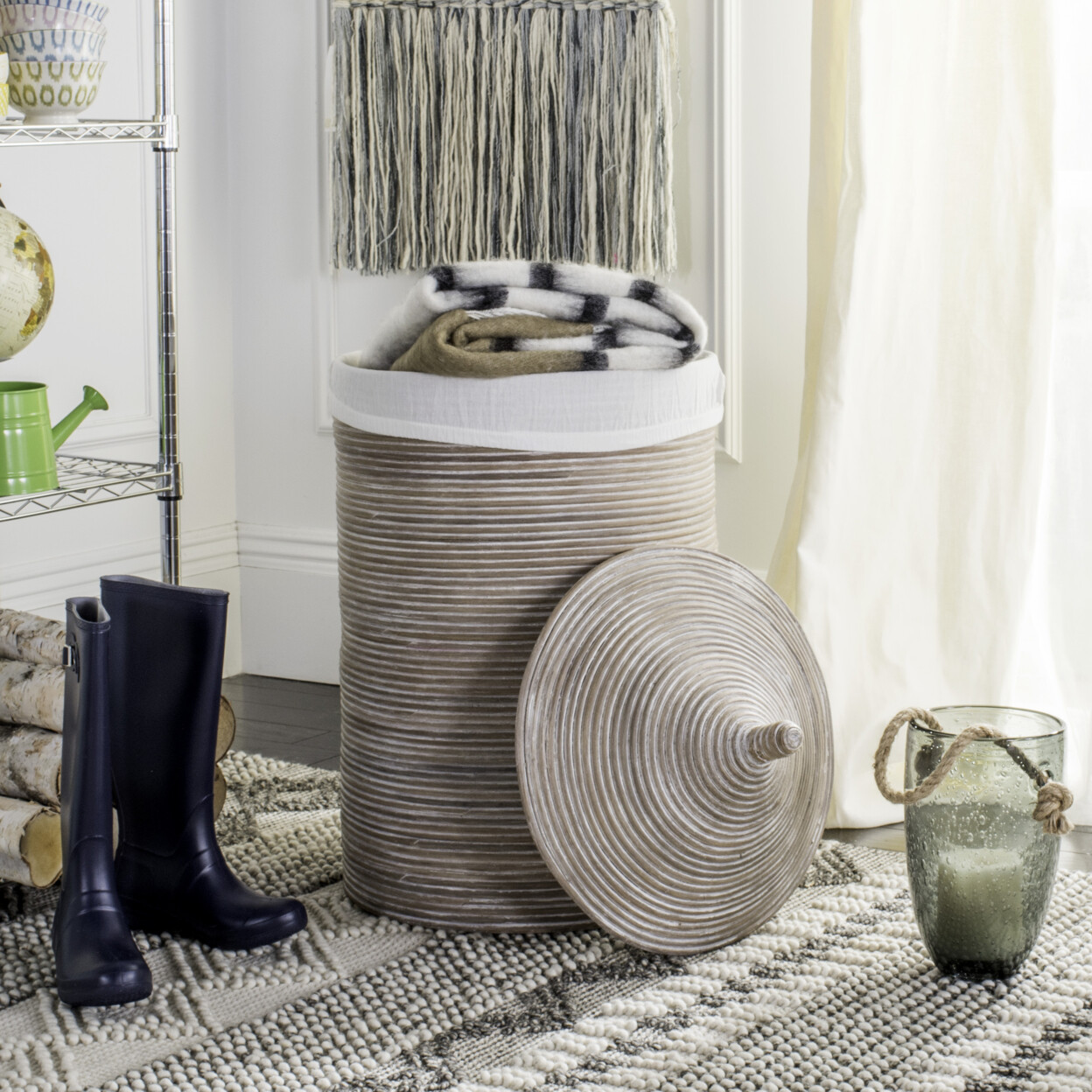 SAFAVIEH Wellington Rattan Storage Hamper With Liner | Grey |