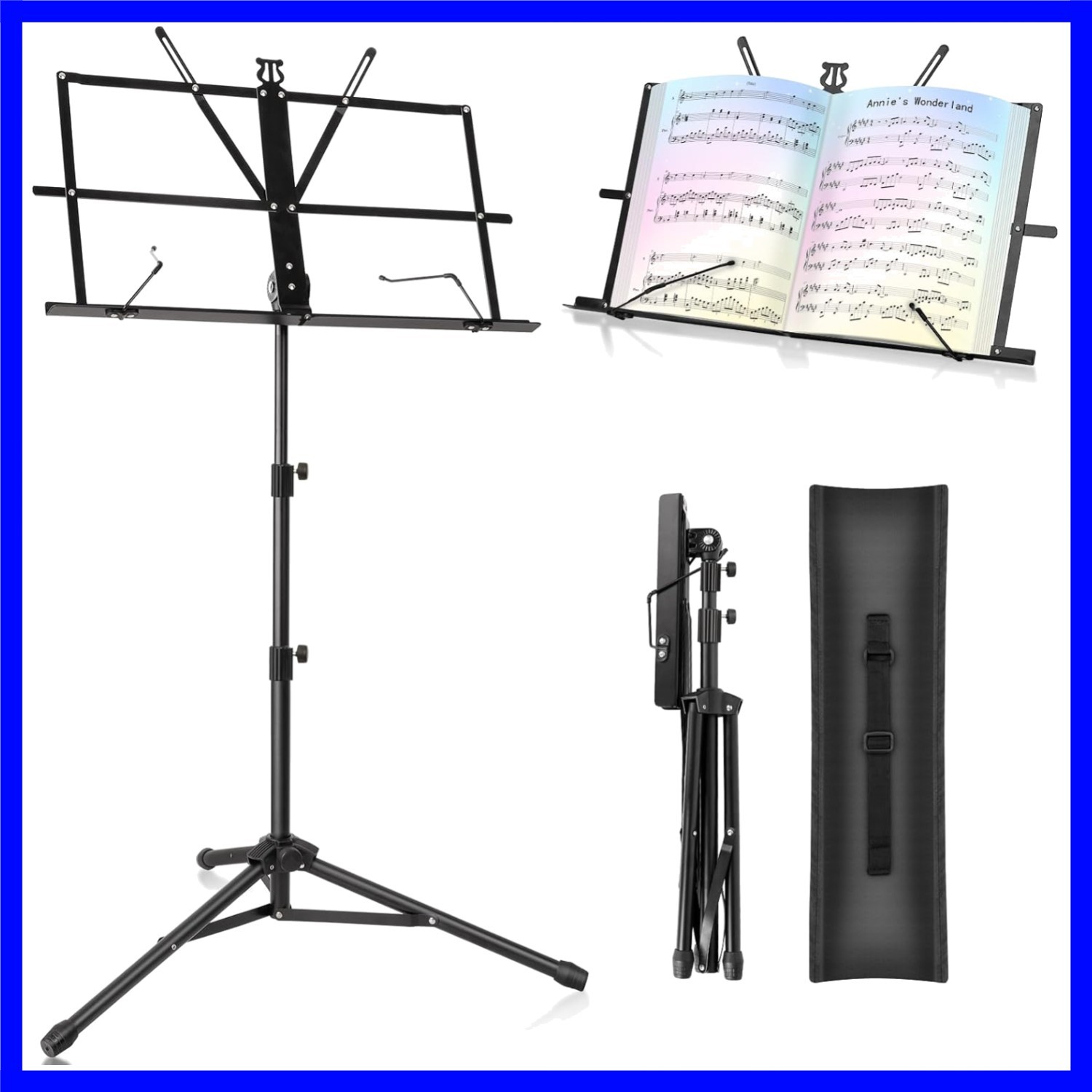 Music Stand Foldable & Portable Metal Sheet Music Stand with Carrying Bag, Ad...