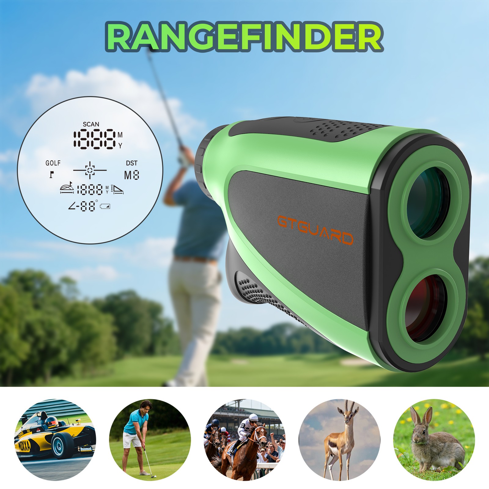 GTGUARD 1200 Yards Laser Range Finder, Golf Rangefinder Slope, 7X Magnification