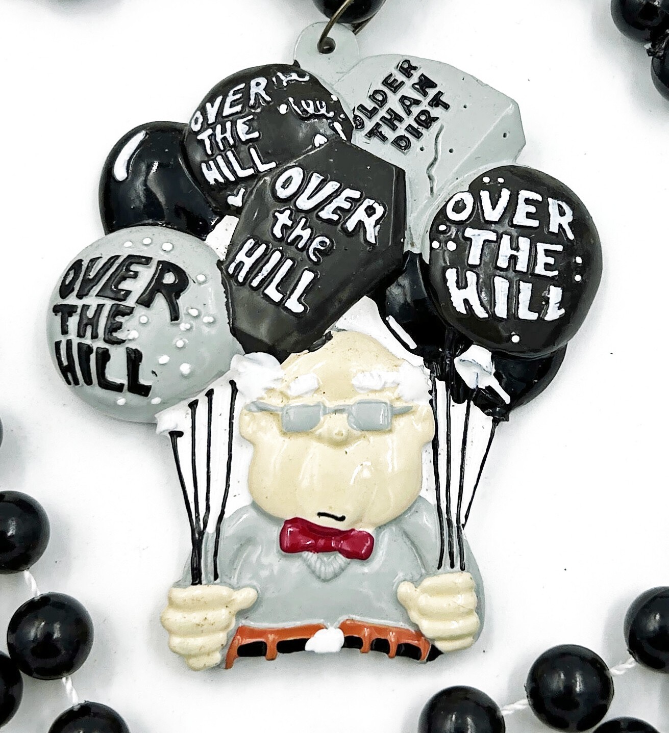 Over the Hill Mardi Gras Bead Necklace Man Birthday Balloons Black Gift Party