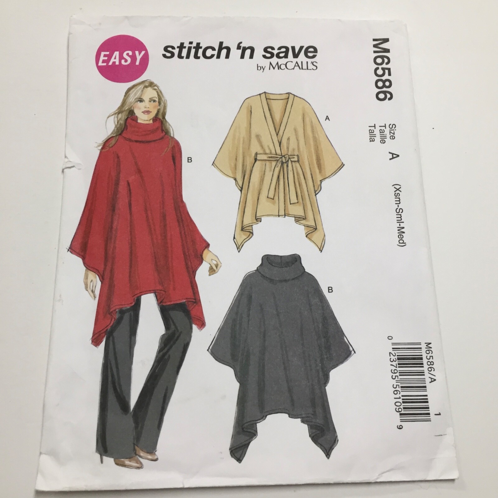 Stitch 'n Save 6586 Size XS to M Oversized Poncho Uncut Factory Folds