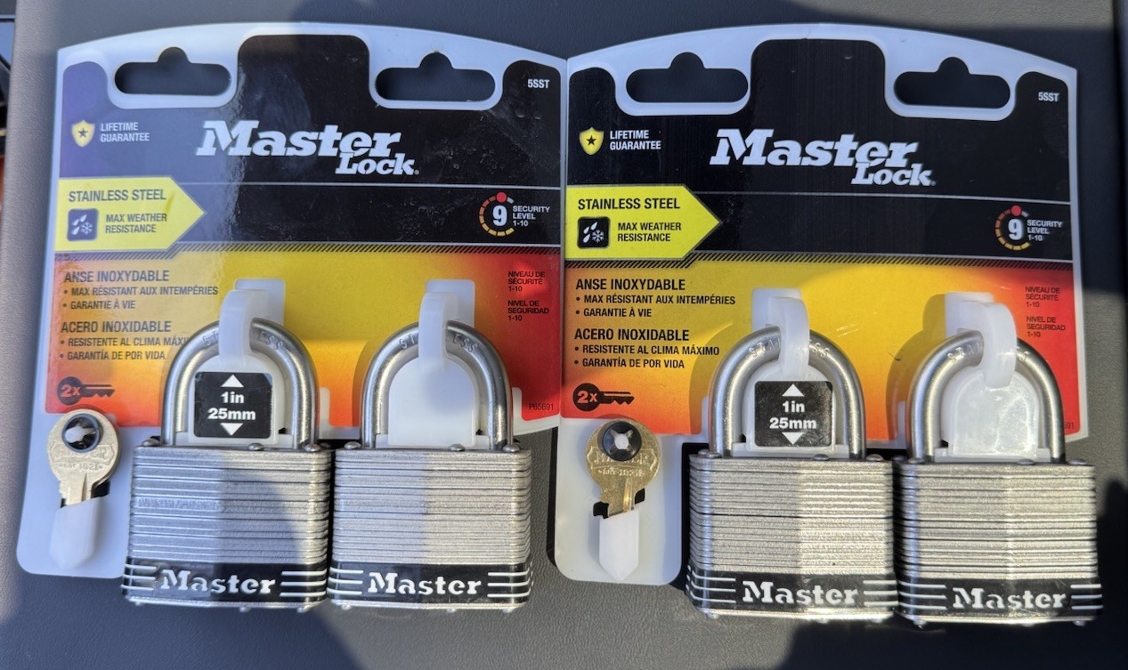 Lot Of 4 Master Lock 1” 5SST Stainless Steel Weather Resistant Padlock - NEW!!!