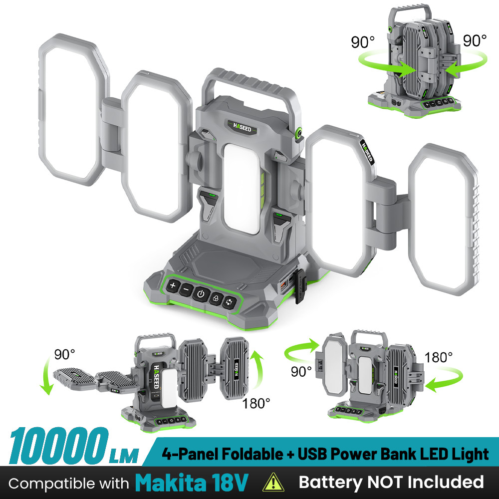 10000LM Cordless LED Work Light for Makita 18V Battery With 4 Panel & Mini Light