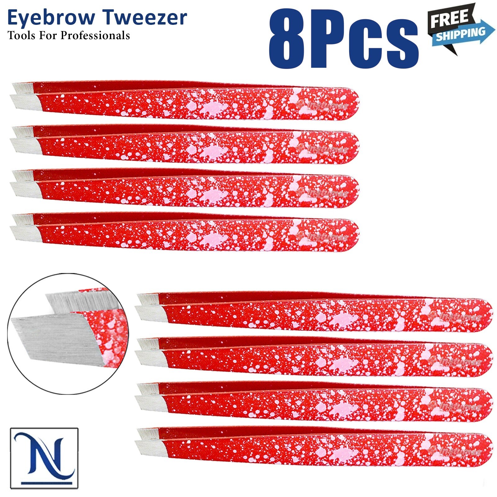 Thick Stainless Steel Eyebrow Tweezers Red Precision Tools for Facial & Ingrown