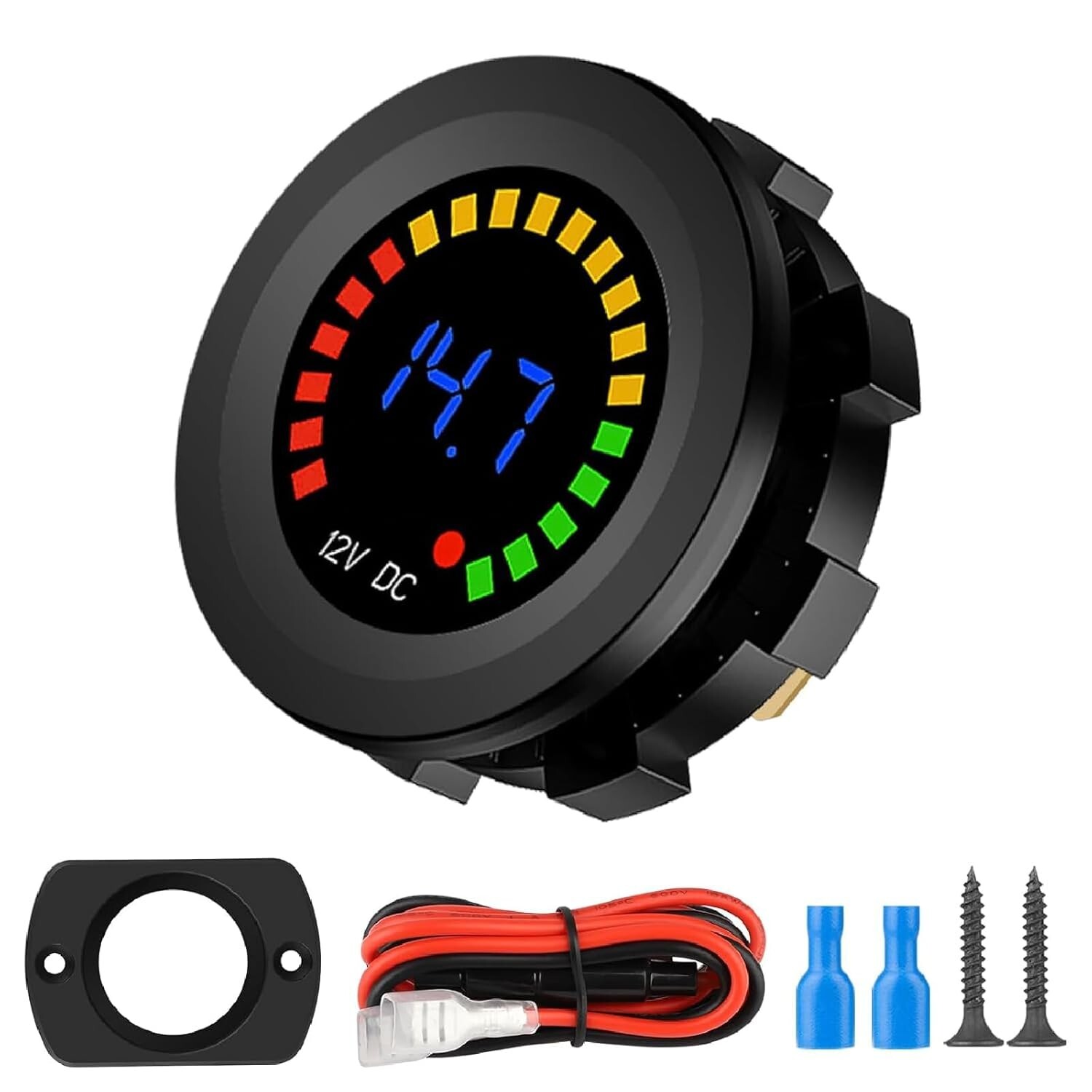 1PCS Short Body 12V DC Voltmeter Tester Color LED Display For Marine Car Truck
