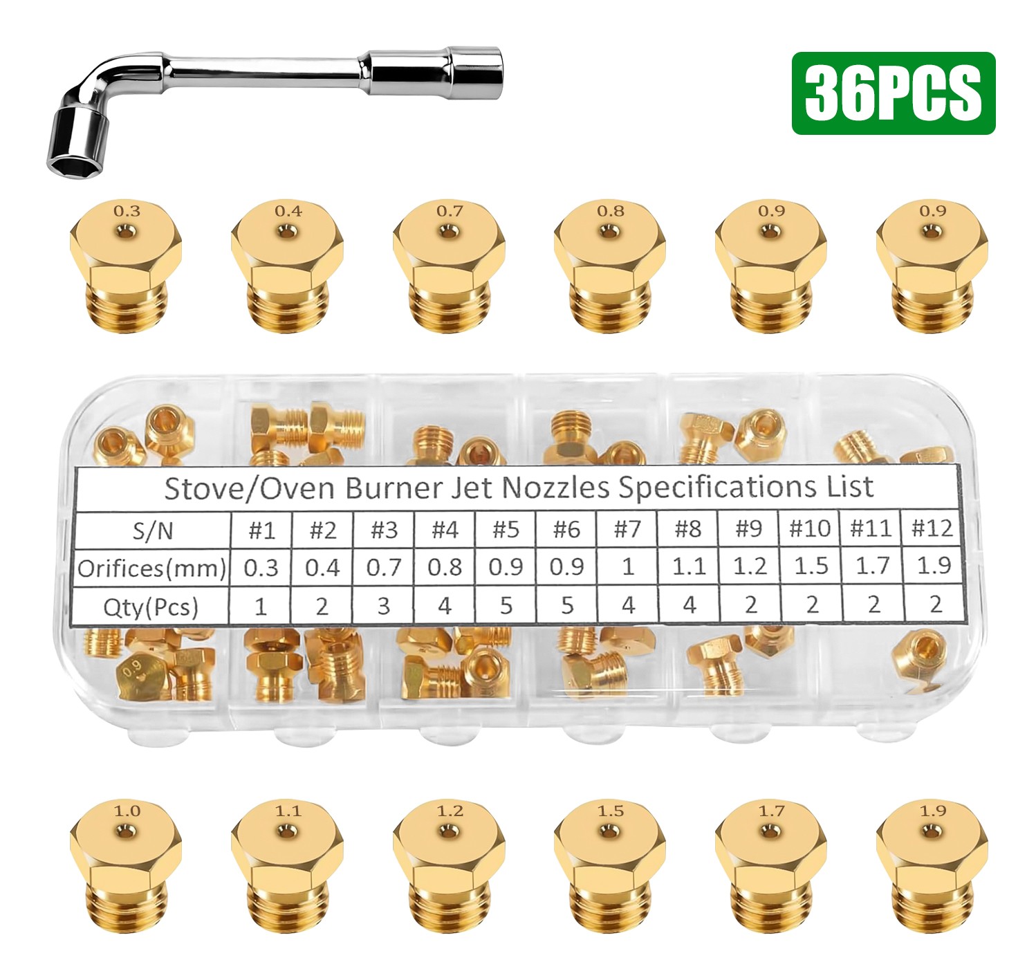 36PCS Gas Range Stove Orifice Nozzle Jets Conversion Kit M6×0.75 for Propane LPG