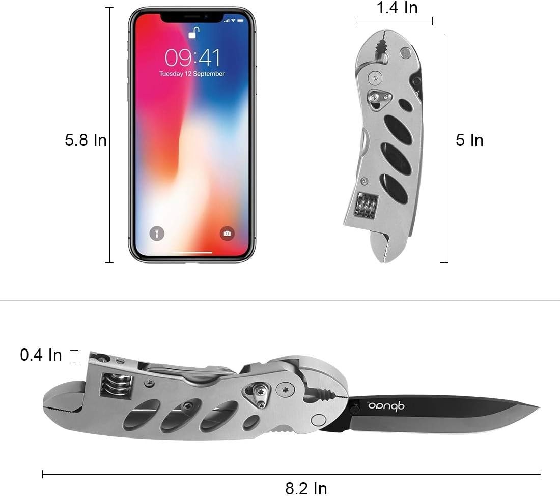 Multitool Wrench With 7 Tools/Pliers/Wire Cutter/Flat Silver