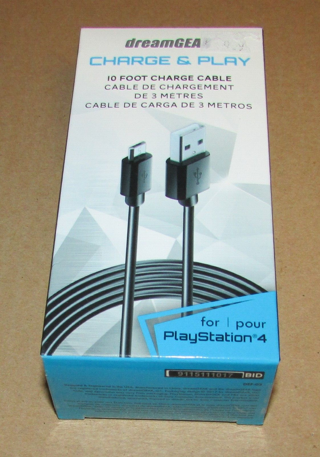 DreamGear Charge & Play 10 foot Charge Cable for Playstation 4 Fast Shipping