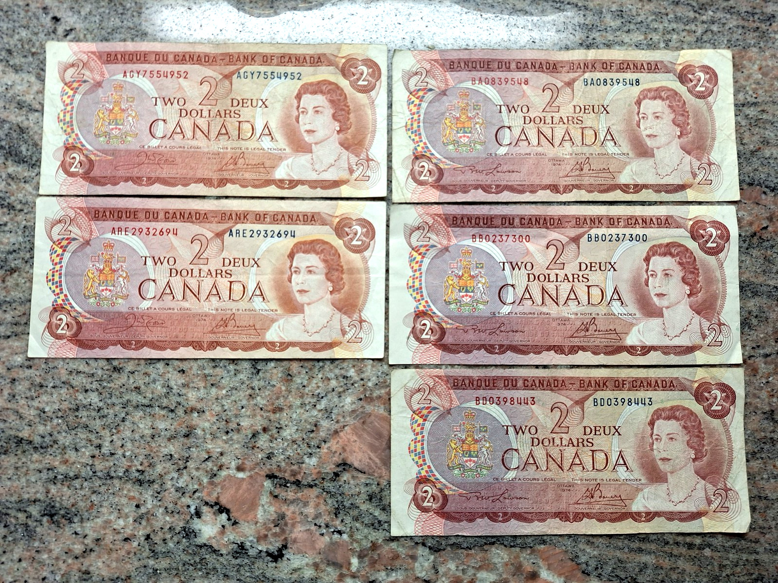 Canada 1974 Series of $2 Banknotes for Collection