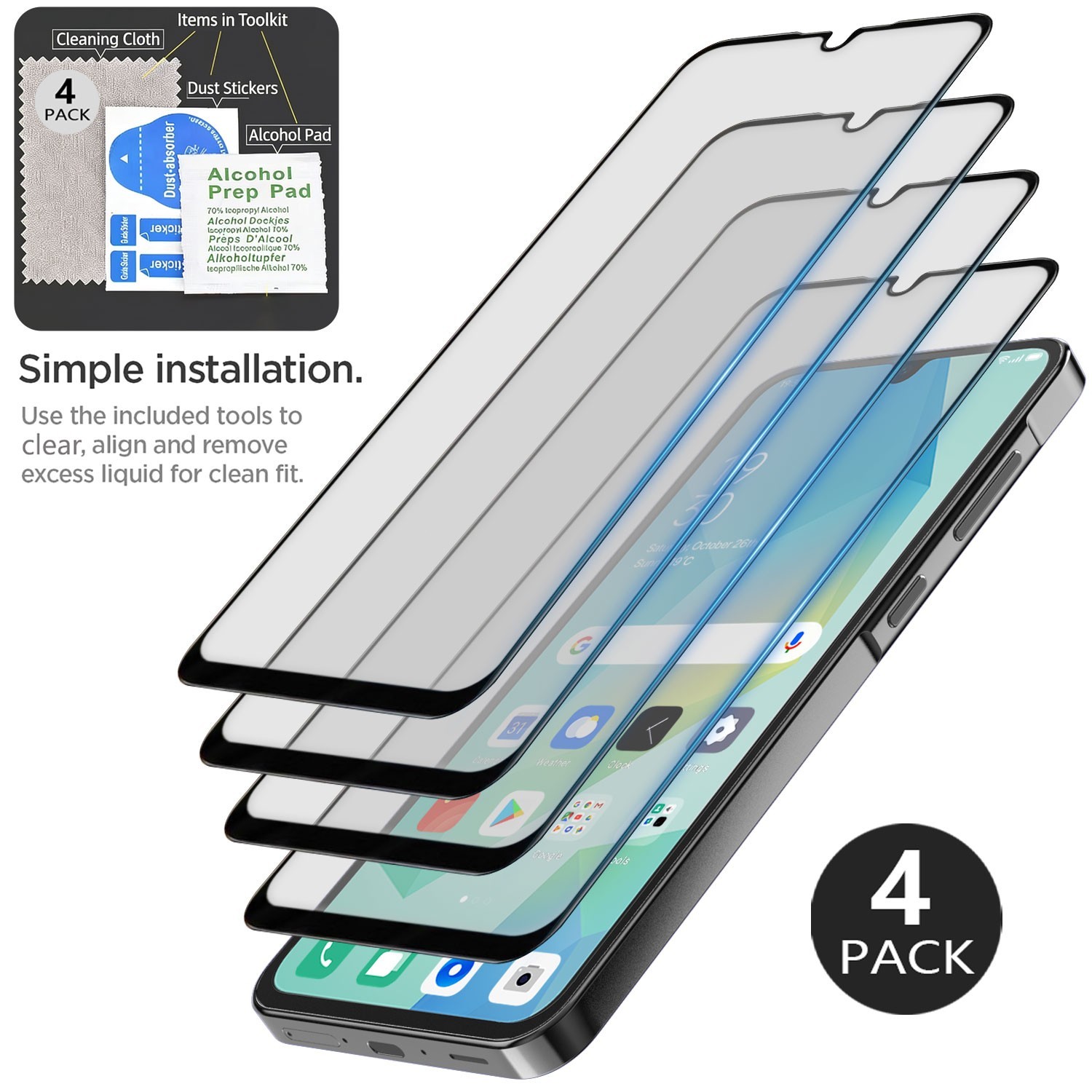 4Packs For Samsung Galaxy A16 Clear Tempered Glass Screen Protector Transparent