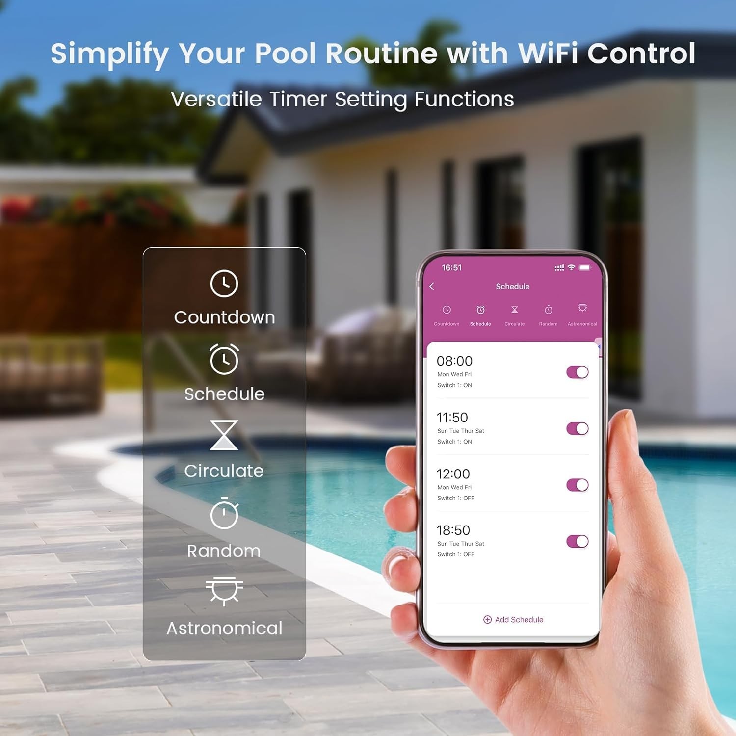 Outdoor Pool Timer Switch: 40A, WiFi Control, Listed
