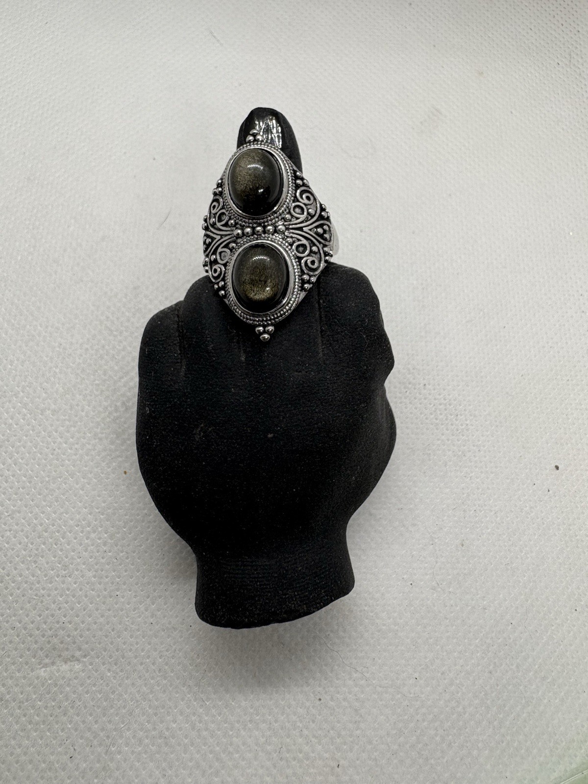 Golden Obsidian Adjustable Alloy Ring Double Stone