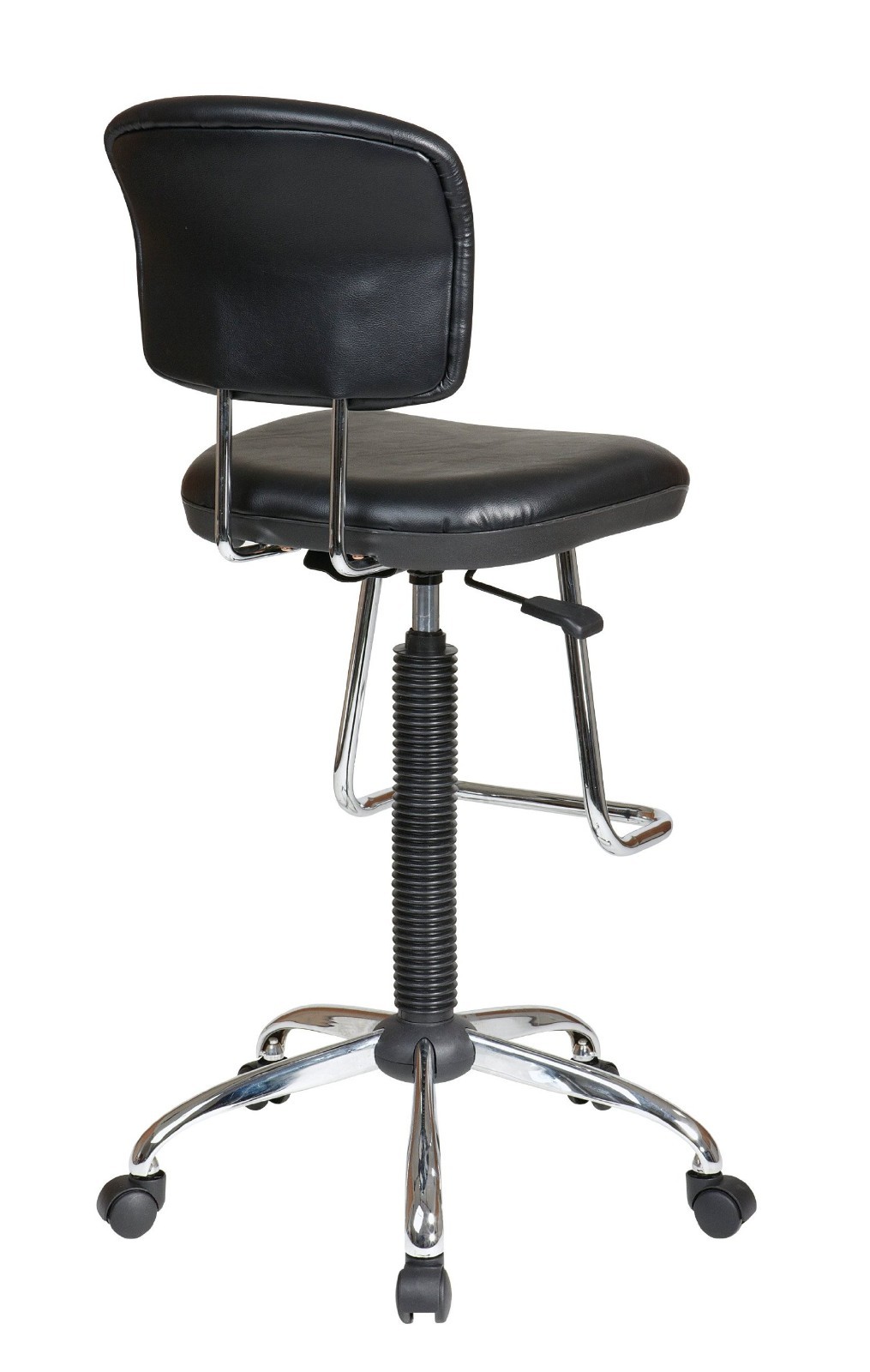 Black Office Chair Pneumatic Drafting Chair Teardrop Footrest Chrome Heavy Duty