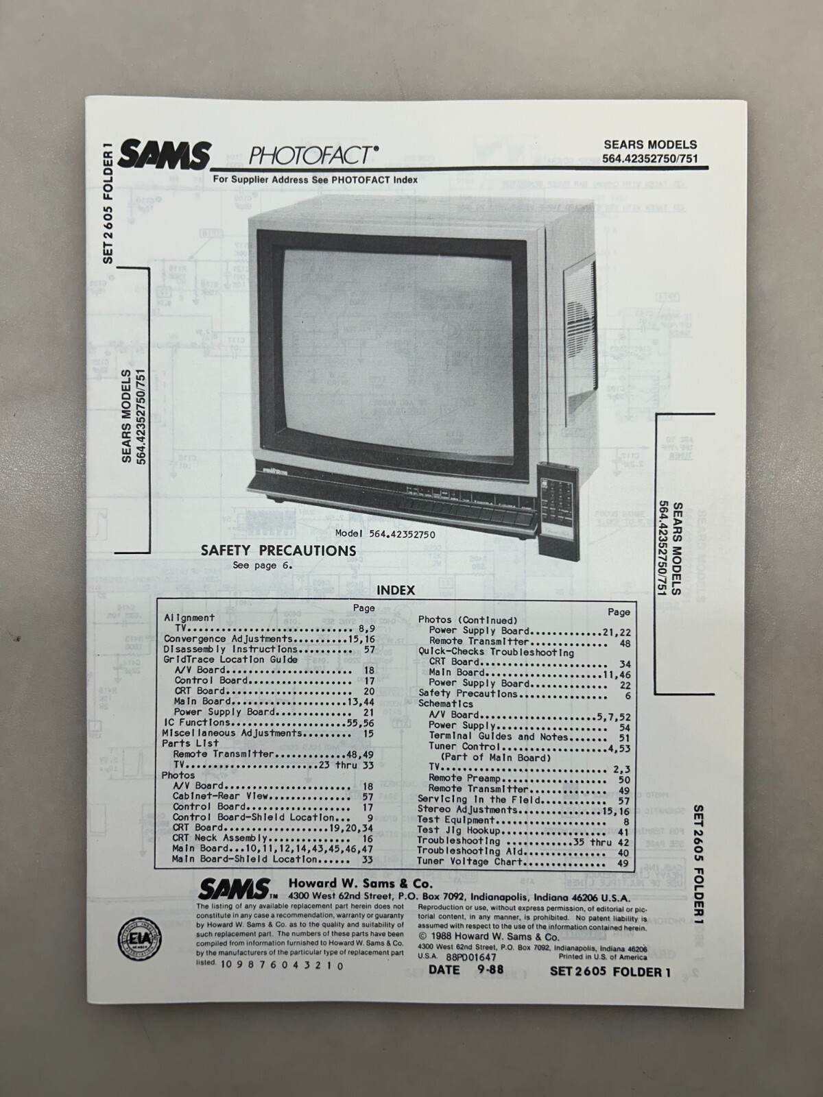 Sears 564.42352750 Service Manual Sams Photofact Free Shipping