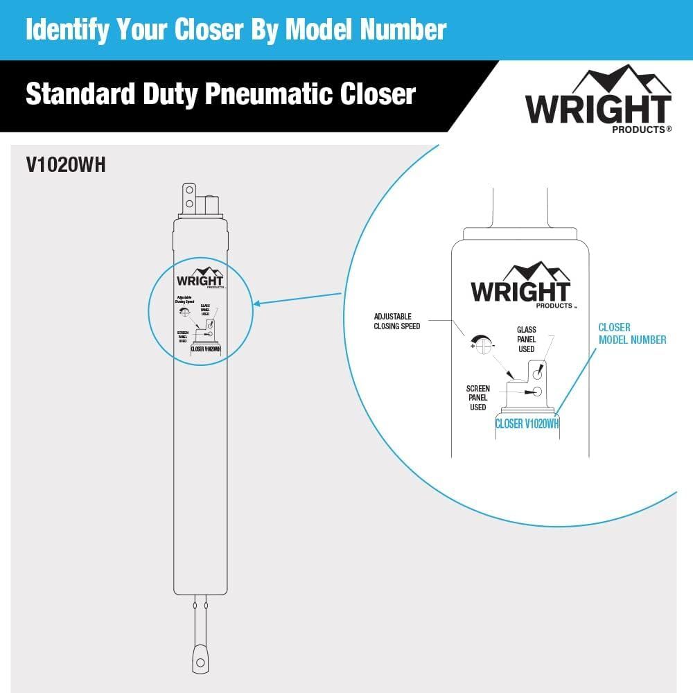 Wright Products White Standard Duty Pneumatic Door Closer Adjustable Speed