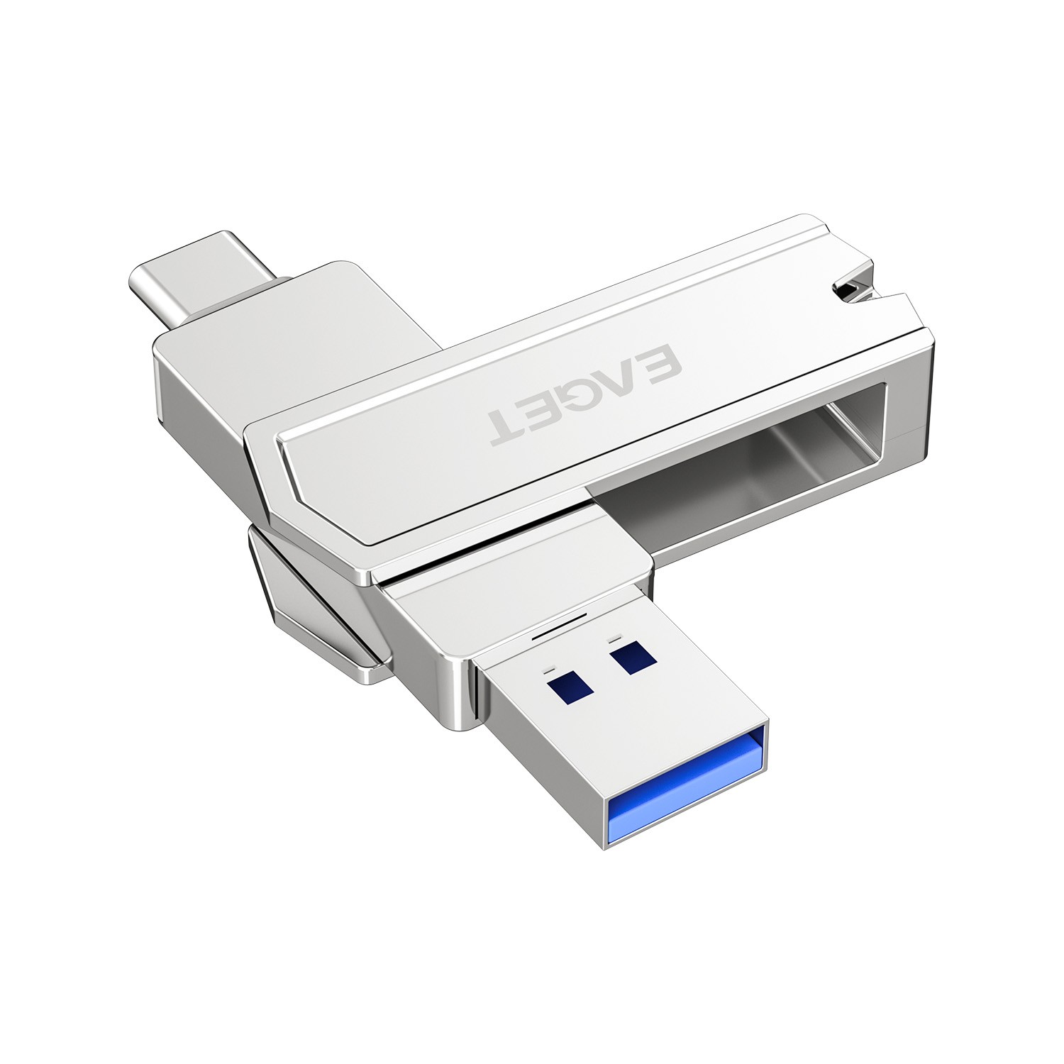 EAGET USB3.0 2 in 1 USB-C Silver Swivel Drive Write Speed Up to 75MB/s OTG Stick