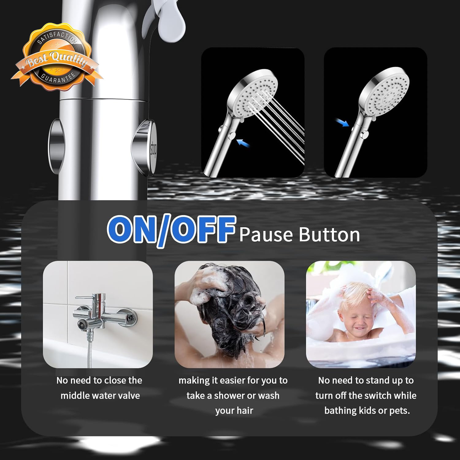 Handheld Shower Head High Pressure 80 Inch Hose ON OFF Switch Set