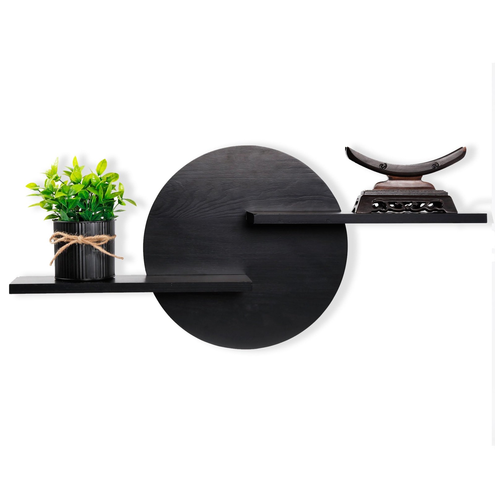 Black Circle Wood Wall Floating Shelf, Round Decorative Display Wall Mount Sh...