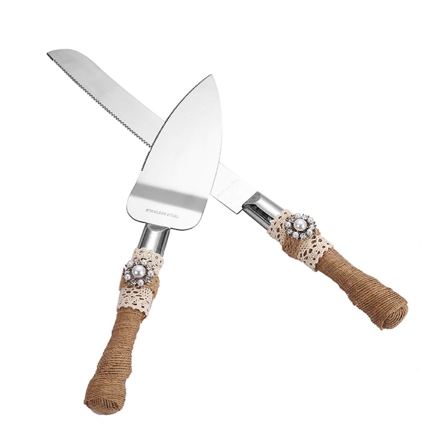 Set of 2 Rustic Wedding Cake Knife and Serving Set Wedding Cake Knife Servein...