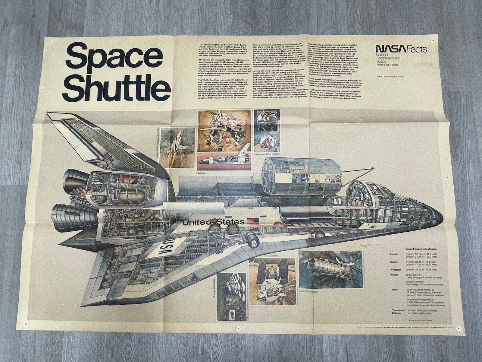 VTG NASA Space Shuttle Poster 1978 NASA Facts NF-81 Wall Chart 42x30 CV JD