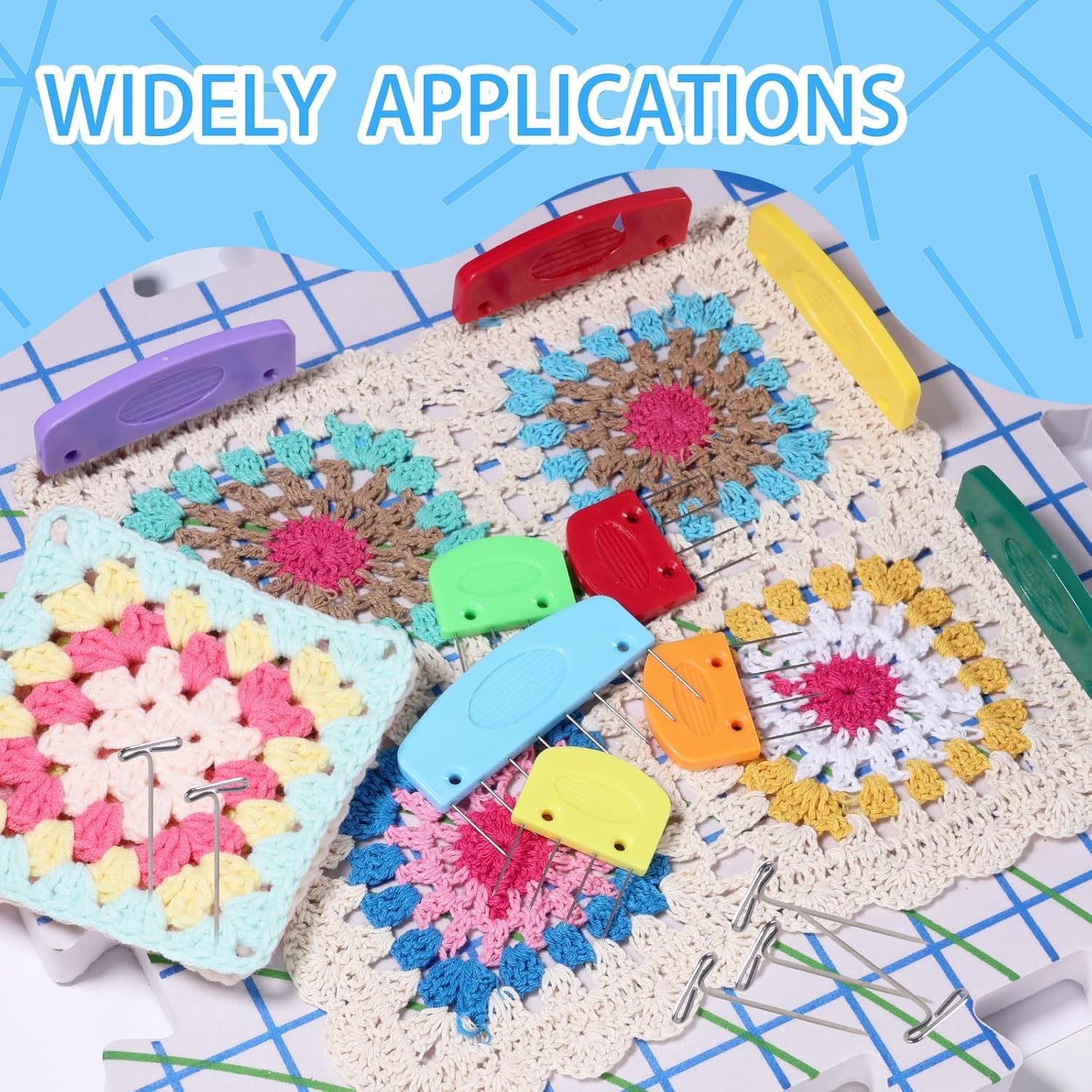 130 Pcs Knit Blockers and Combs for Blocking - Rainbow Knitting Blocking Comb...
