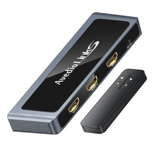 8K HDMI Switch 4K@120Hz 8K@60Hz, 2 in 1 Out HDMI2.1 Switcher with Remote, Grey