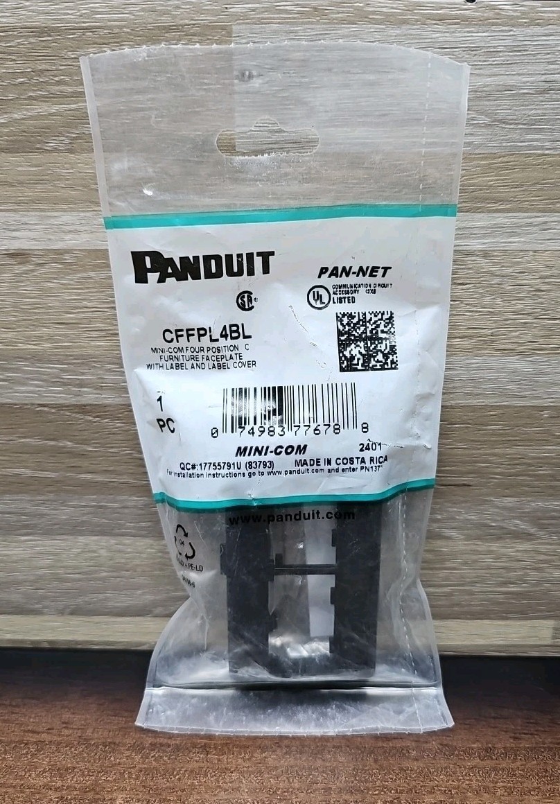 PANDUIT CFFPL4BL Wall Plate,Furniture,4Ports,Black