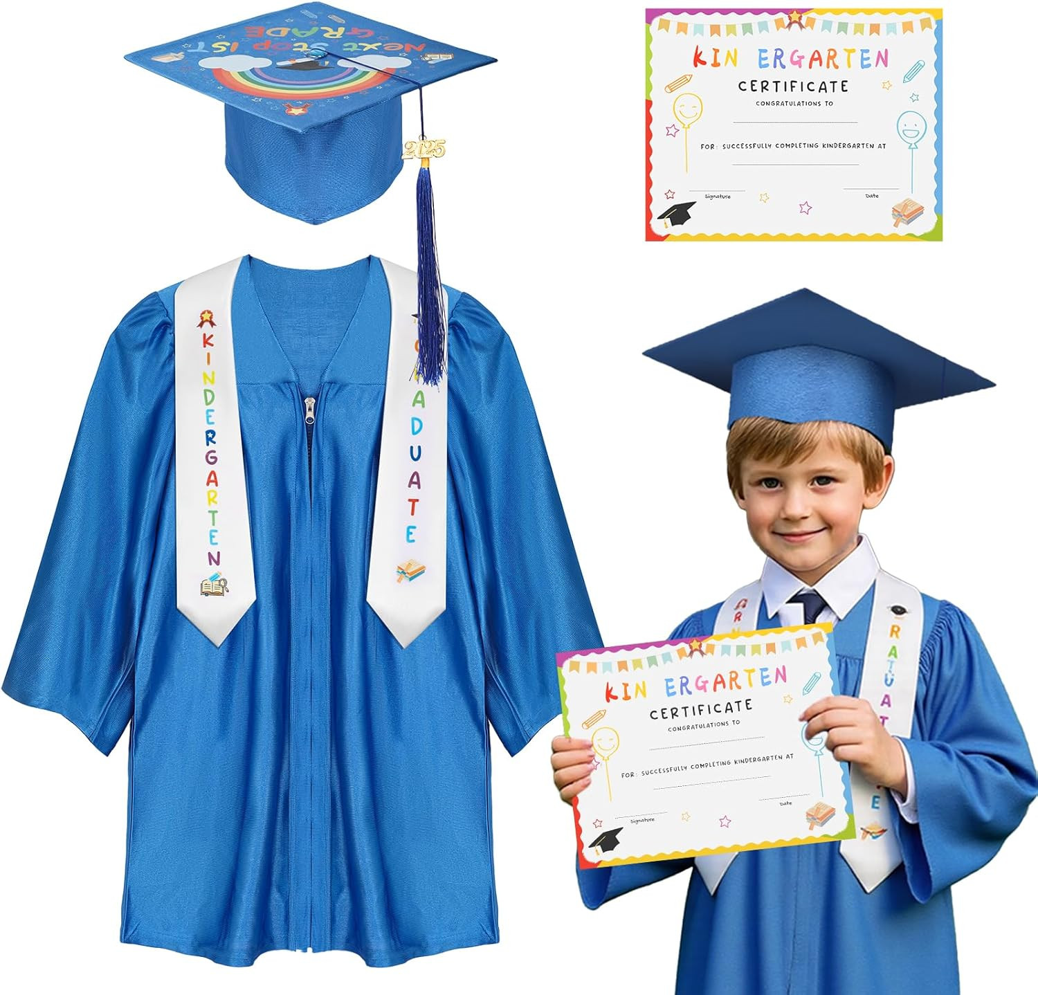 Kindergarten graduation cap and gown with 2026 Tassel, Certificate for Toddler C