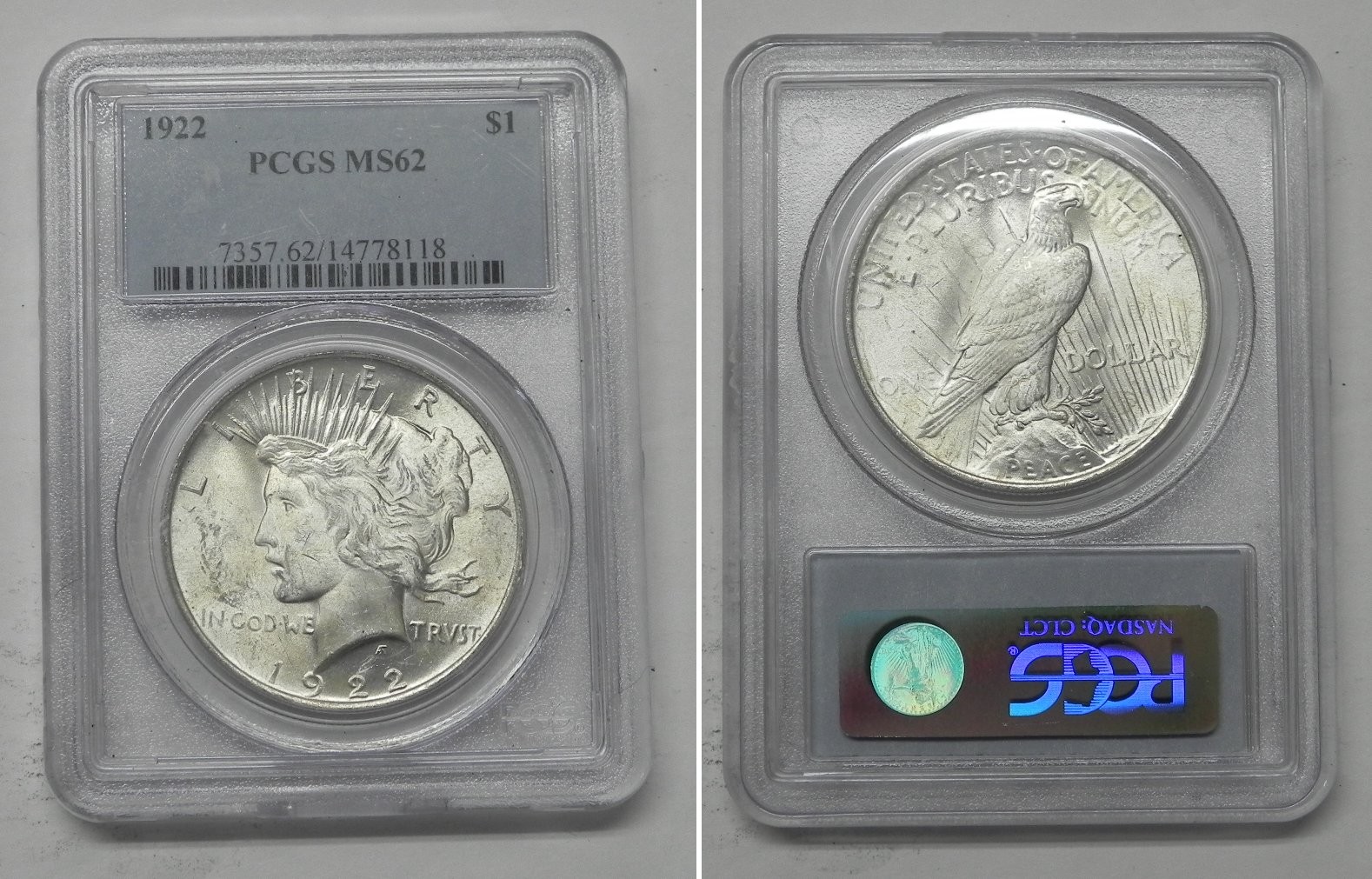 1922 Peace Dollar, PCGS MS62  #8118