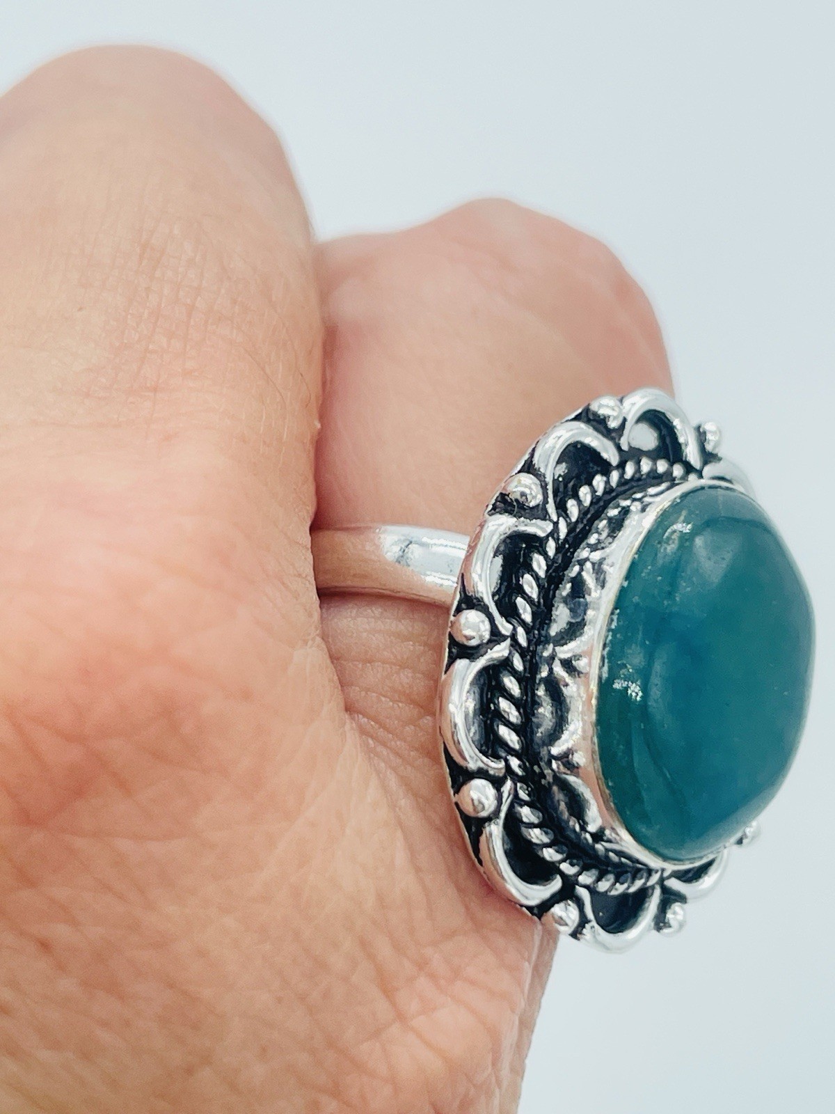 Whimsigoth Green Chalcedony 8 Silver 925 Artisan Boho Statement Ring