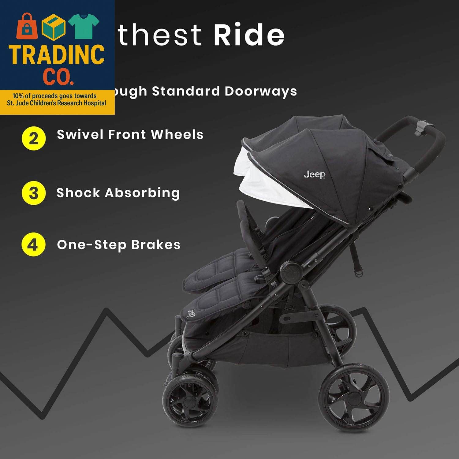 Jeep Destination Ultralight Side X Side Double Stroller, Midnight