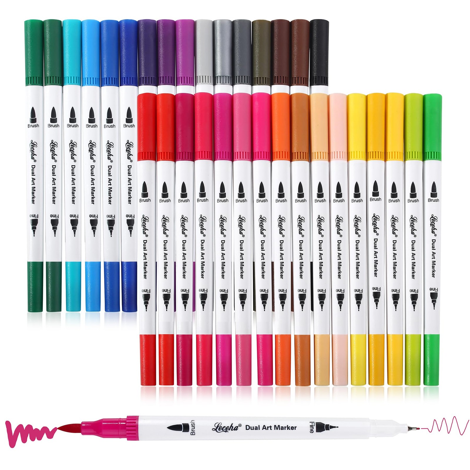 Leceha Dual Tip Art Markers for Adult 1 Count (Pack of 32), Multicolor