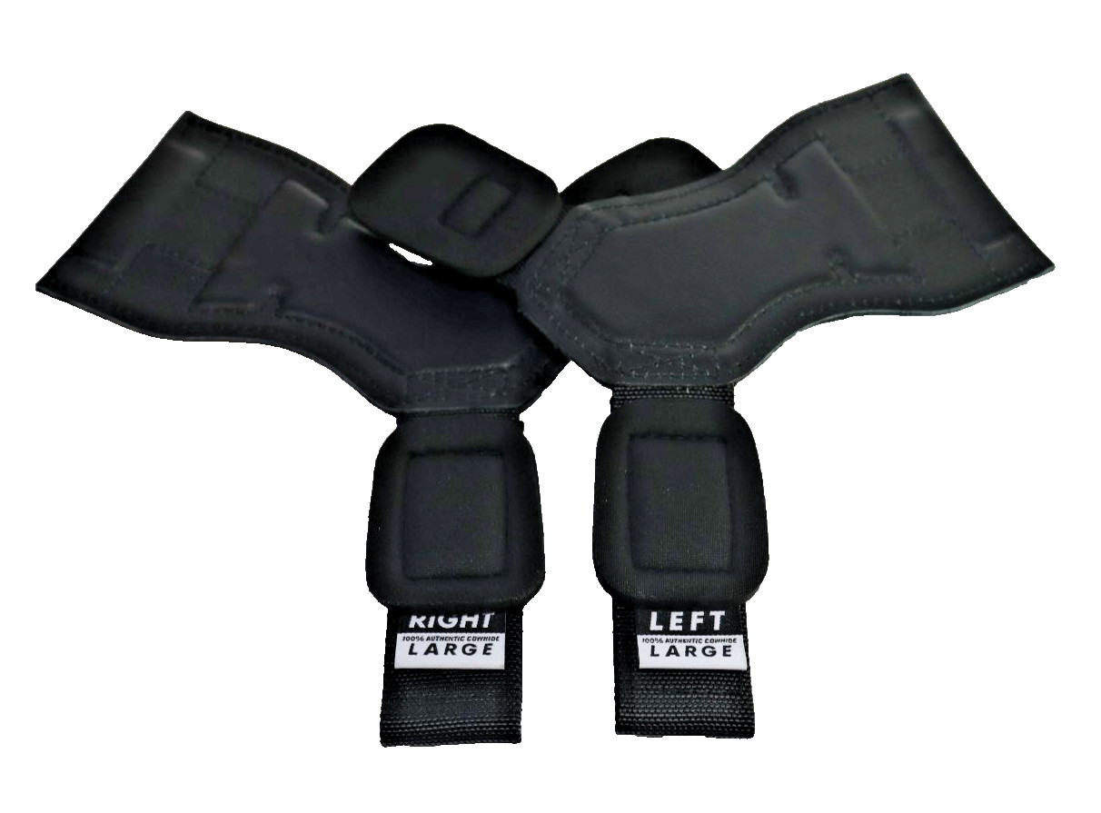 THE WEIGHT COMPANY Pro Grips Genuine Cowhide Weightlifting Wrist Straps Black Lg
