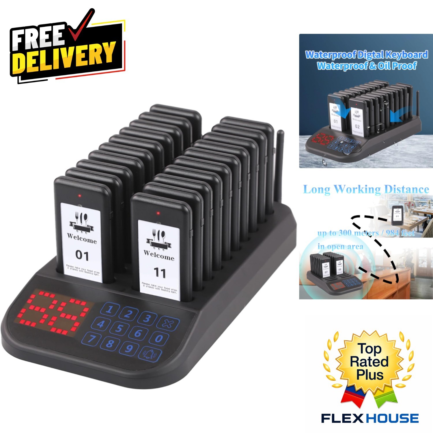 Rechargeable 20-Pager Beeper System for Quick Service Notifications in Eateries