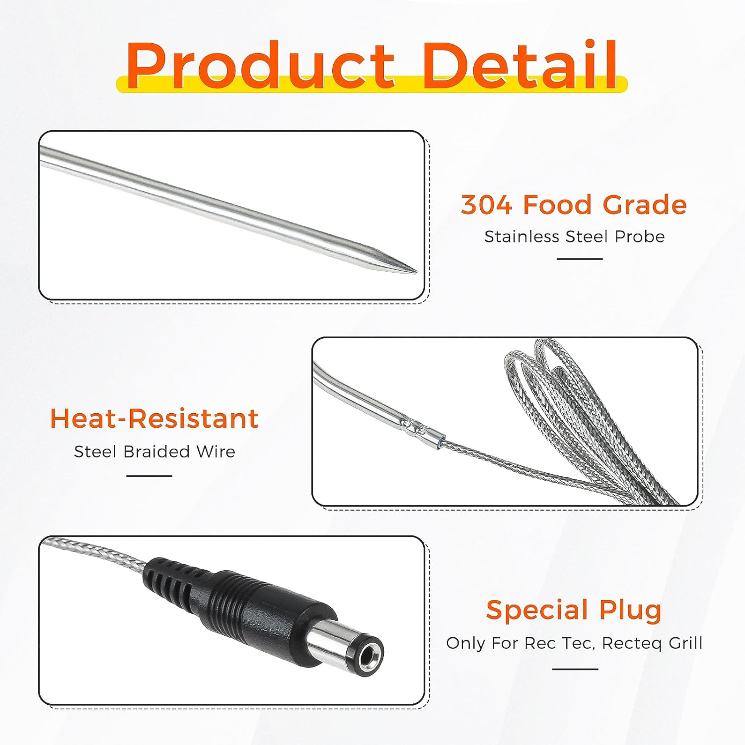 2 Pack Temperature Meat Probe Replacement for Rec Tec, Recteq | Fit for Wood
