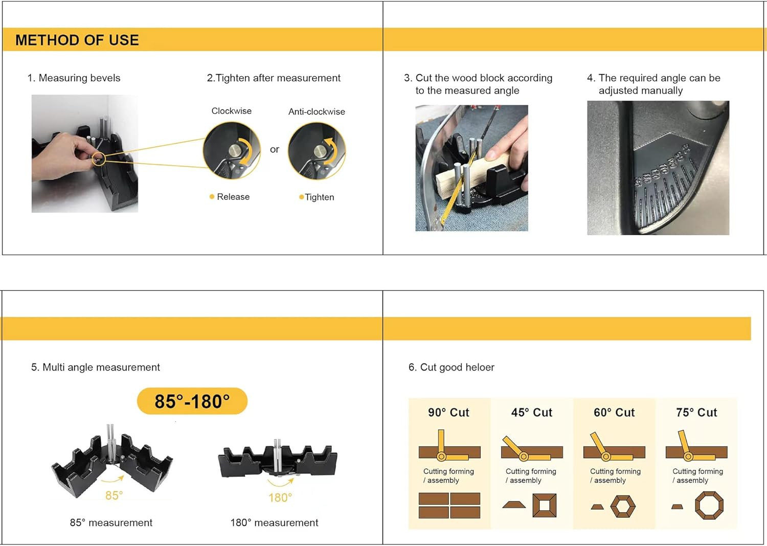 2-In-1 Mitre Measuring Cutting Tool, Miter Saw Protractor Tool, Precise Mitre An