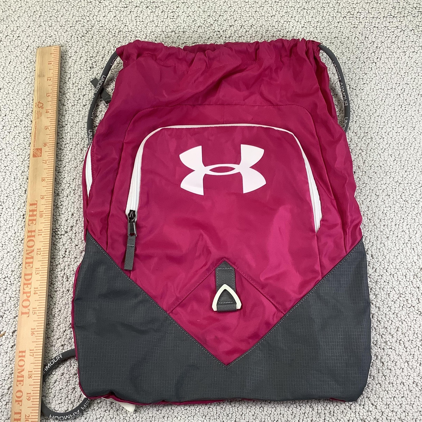Under Armour Drawstring Backpack Sackpack Pink Gray Gym Bag UA Logo