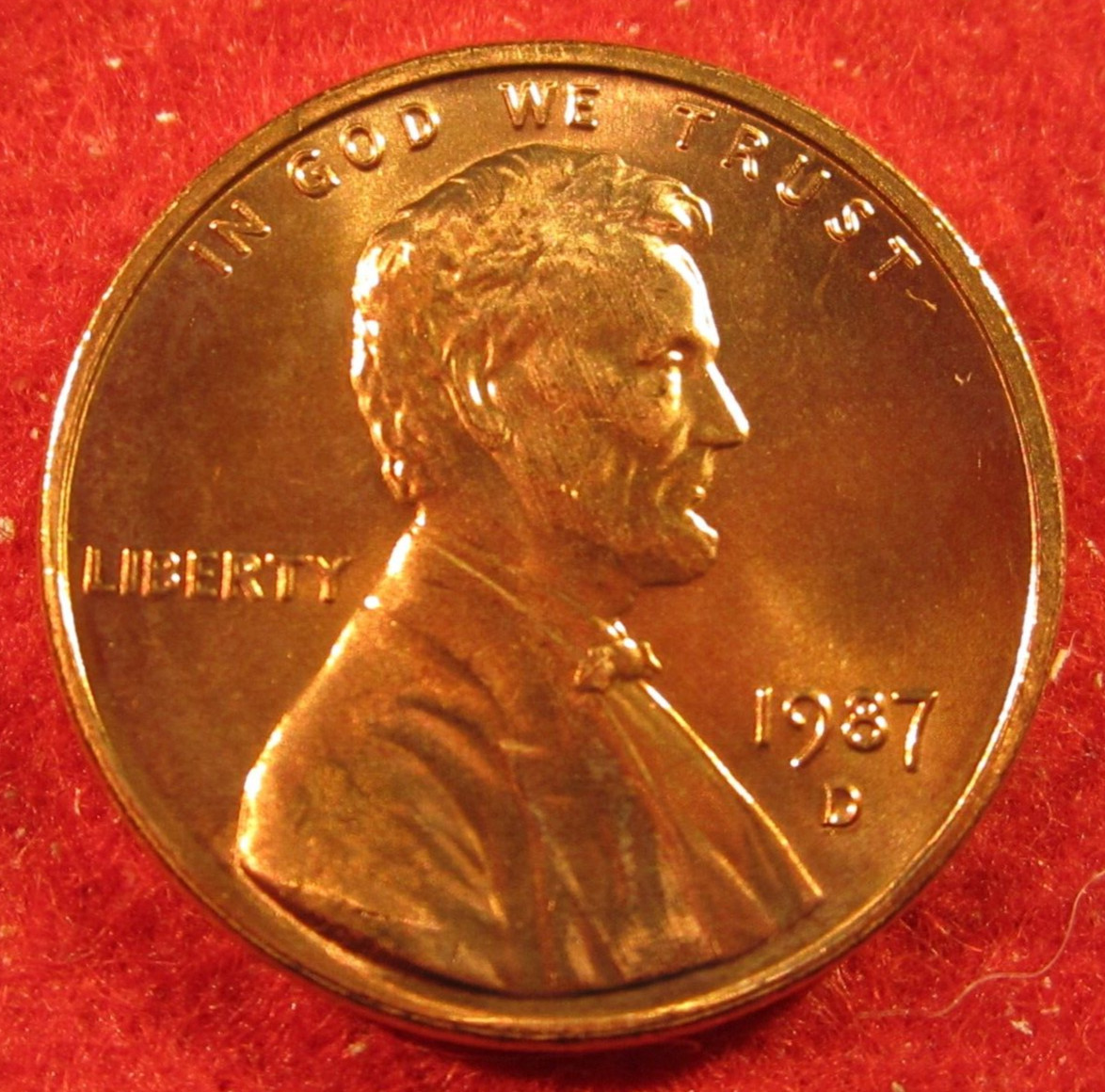 1987 D Lincoln Memorial Cent/Penny - Uncirculated - Red - Zinc
