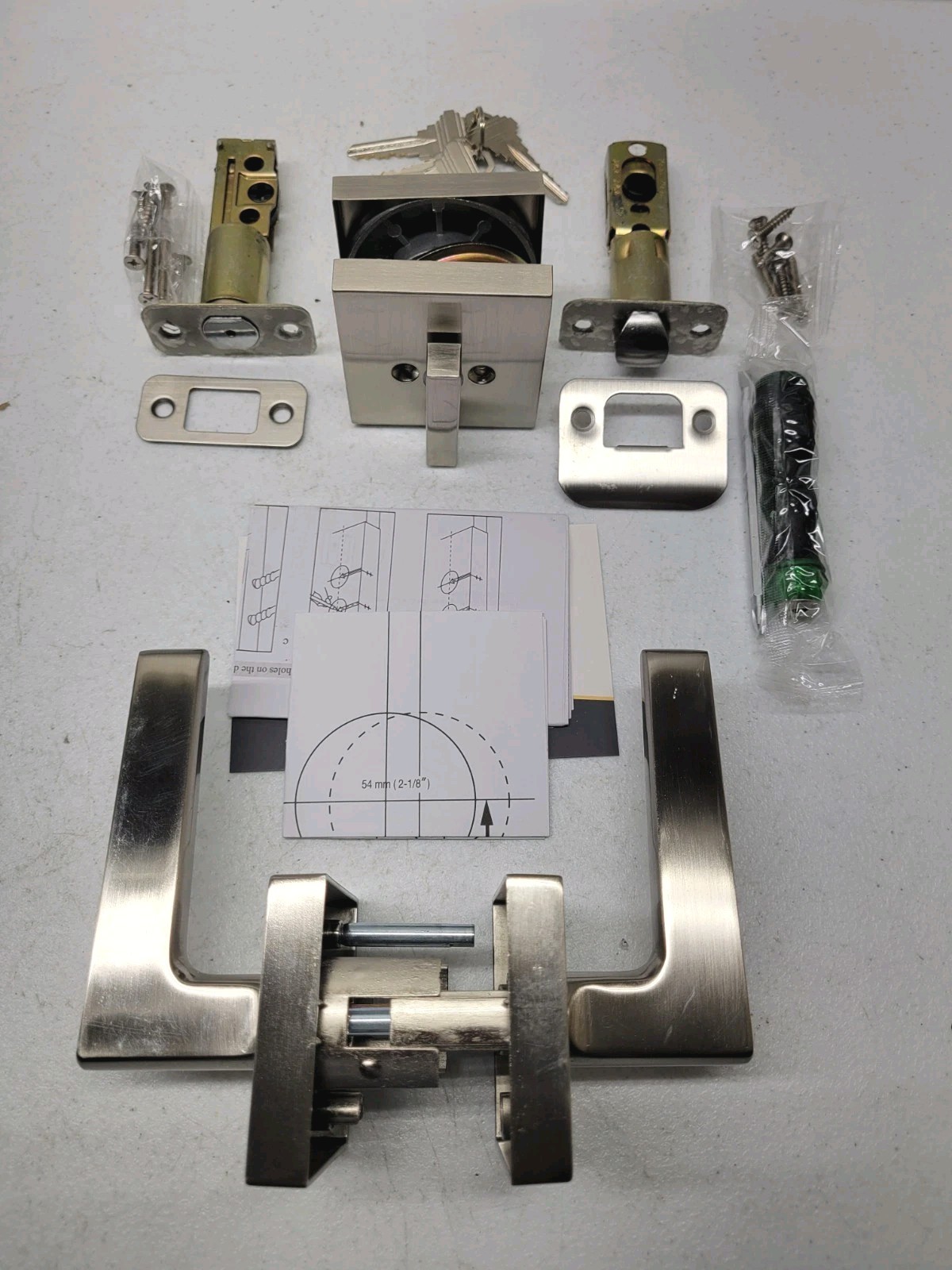 Front Lever Door Handle and Deadbolt Set Satin Nickel Scratch & Dent Resistance