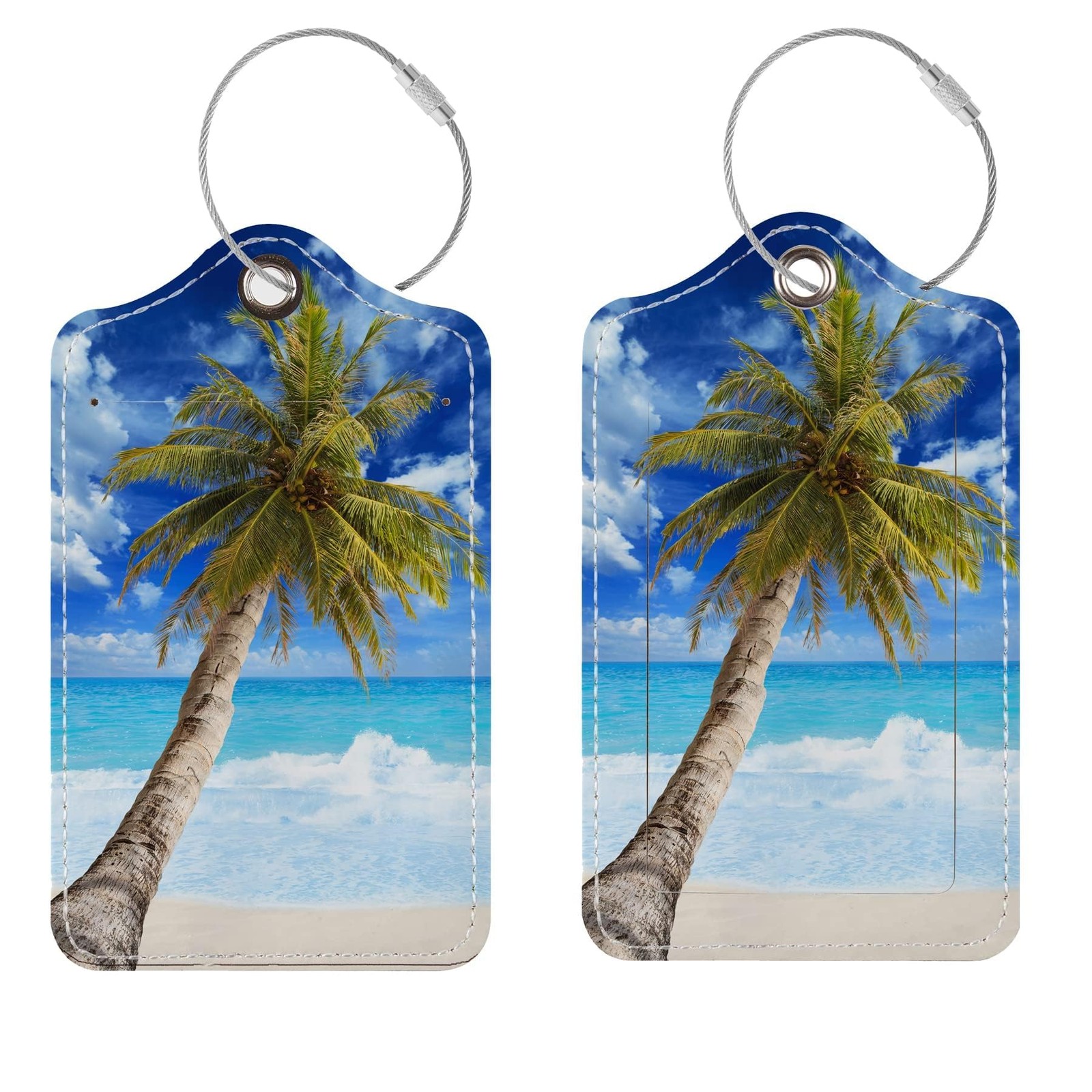 Luggage Tags for Suitcases, 2 Pack Cute PU 4.7inch x 2.8inch, 01 Beach