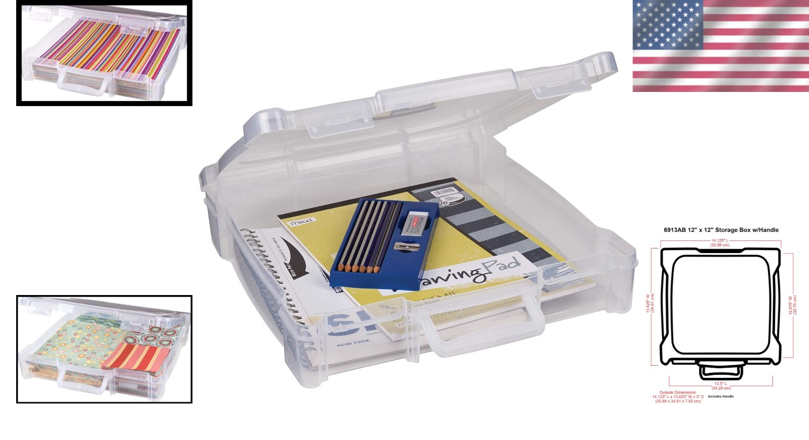 Stackable Art & Craft Organizer - Portable 12" x 12" with Snap-Tight Closure