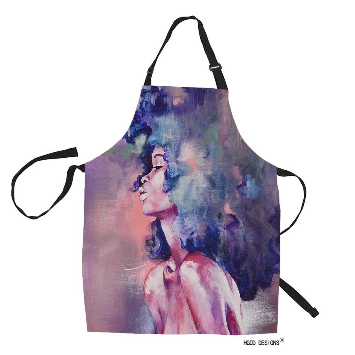 HGOD DESIGNS African woman Kitchen Apron,Beautiful Watercolor African Woman A...