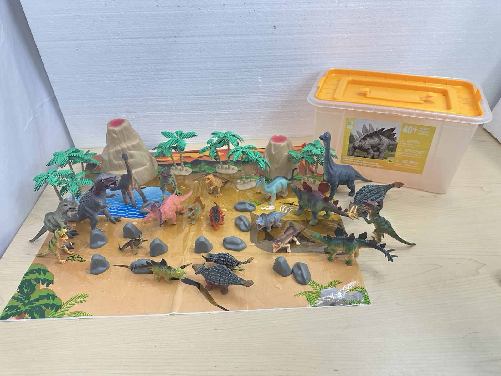 Toys R Us Animal Planet Mega Dino Tub Toy Set Dinosaurs Figurines Toy Volcano