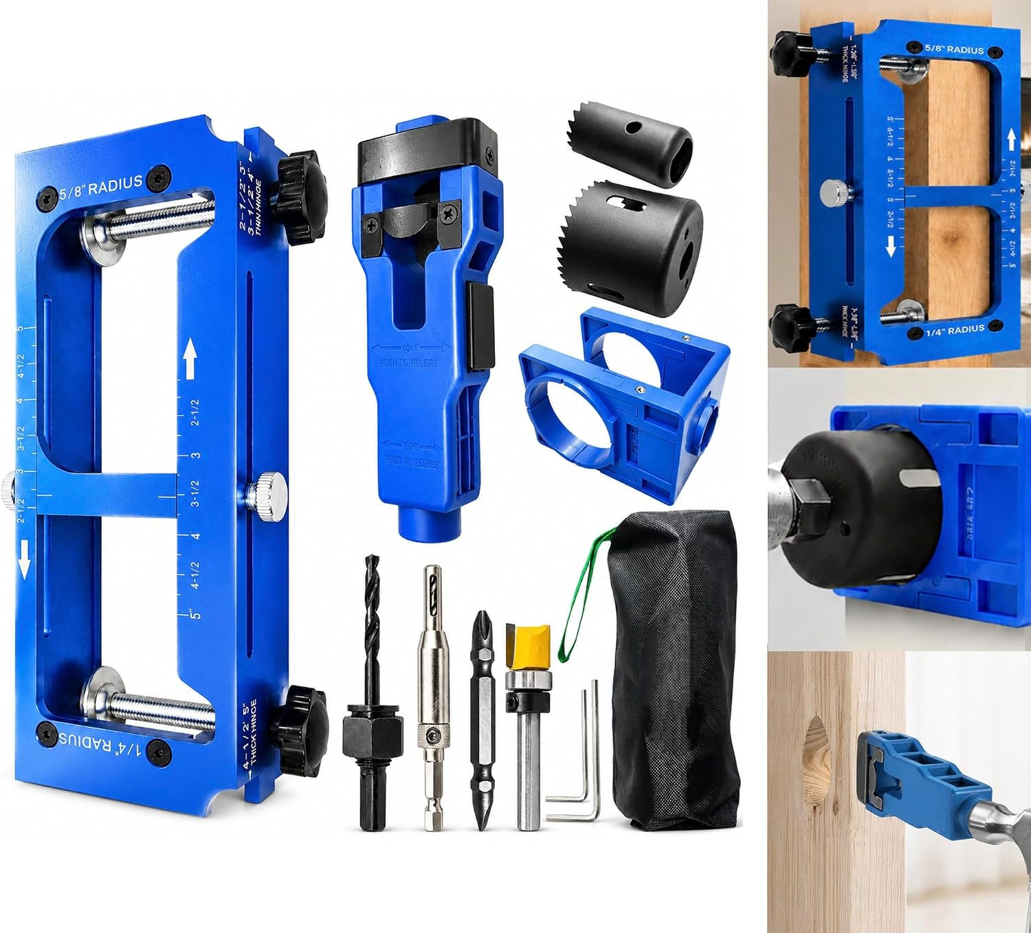 ALL-IN-ONE Door Hinge Jig & Lock Installation Kit with 2 Slider Locking Tools, A
