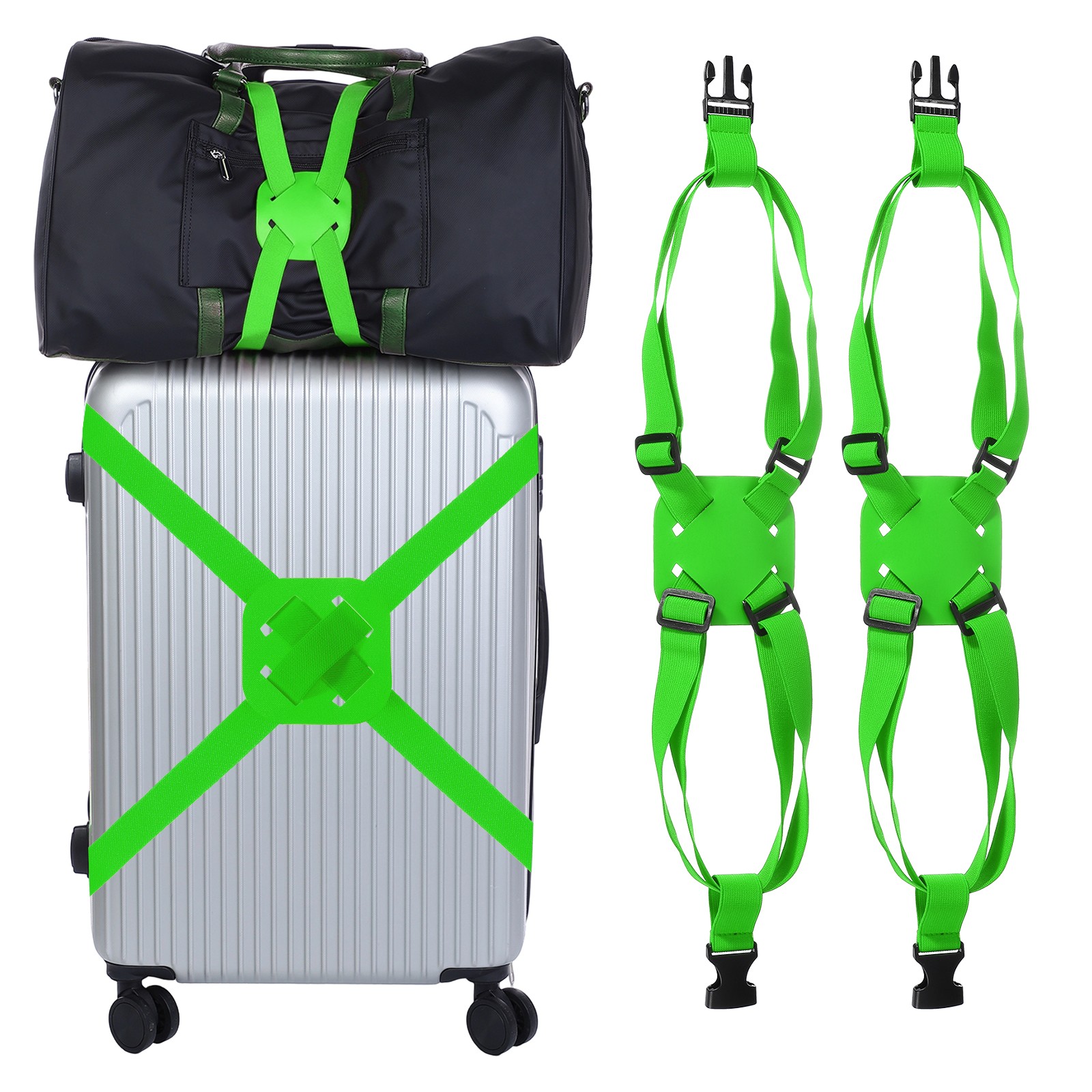2Pcs Luggage Straps Bag Bungees for Add A Bag, Suitcase Elastic Strap, Green