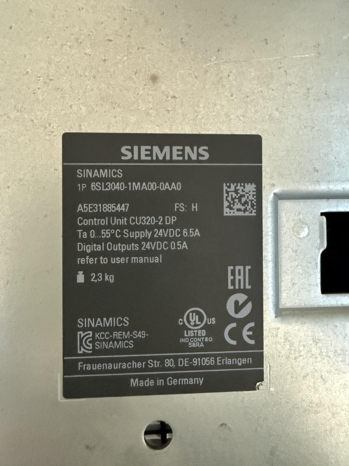 SIEMENS SINAMICS 6SL3040-1MA01-0AA0 CONTROL UNIT CU320-2PN