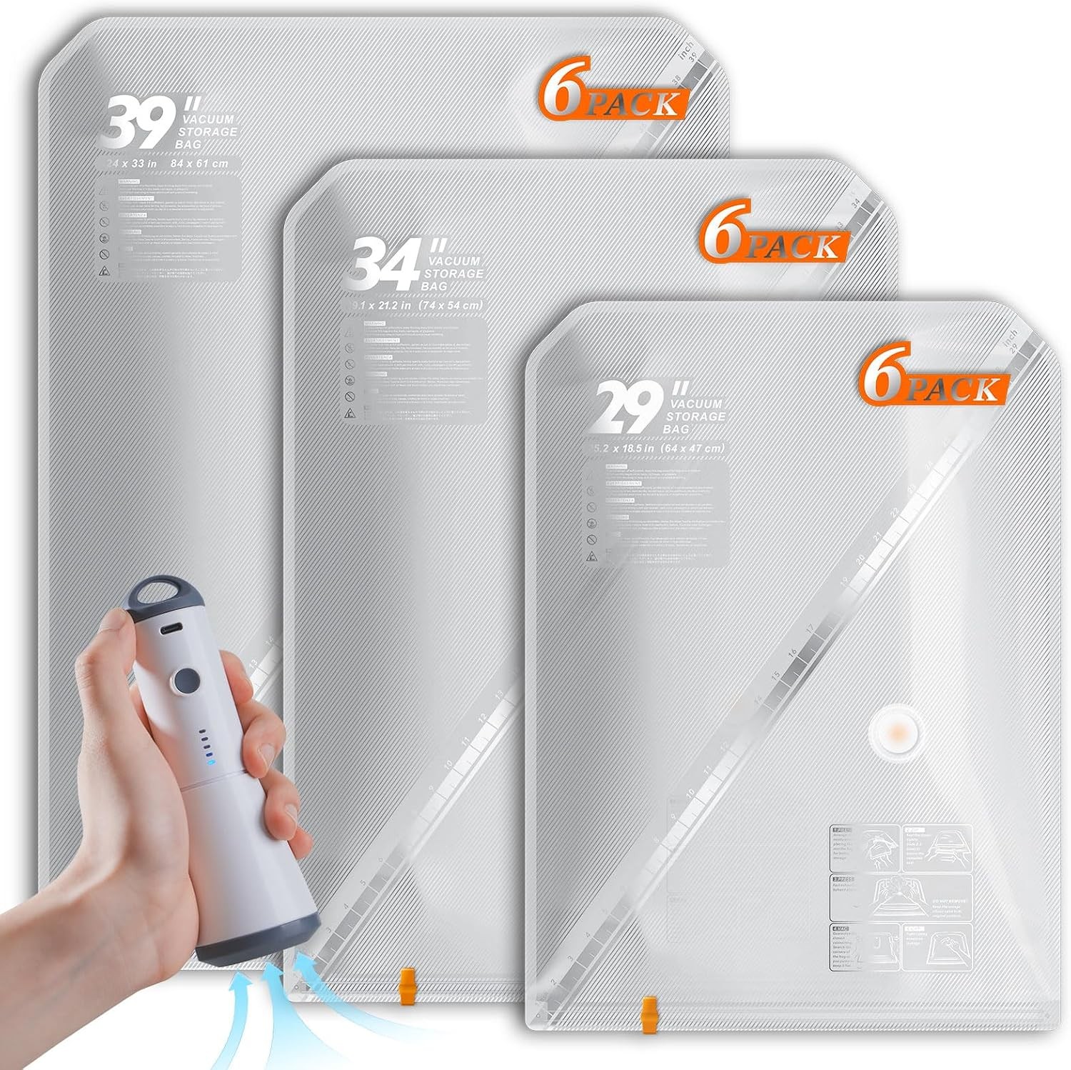 18 Pack Vacuum Storage Bags Set with Rechargeable Wireless Pump Large/Medium/Sma